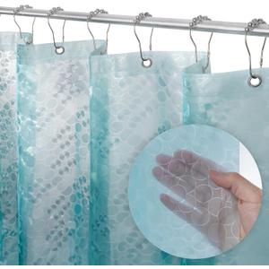 LiBa Plastic Shower Curtain, Heavy Duty 8G Shower Curtain for Bathroom, Waterproof Vinyl Shower Curtain, 3 Magnets, Rustproof Mental Grommets - 3D Aqua Circle Pattern, 72x72