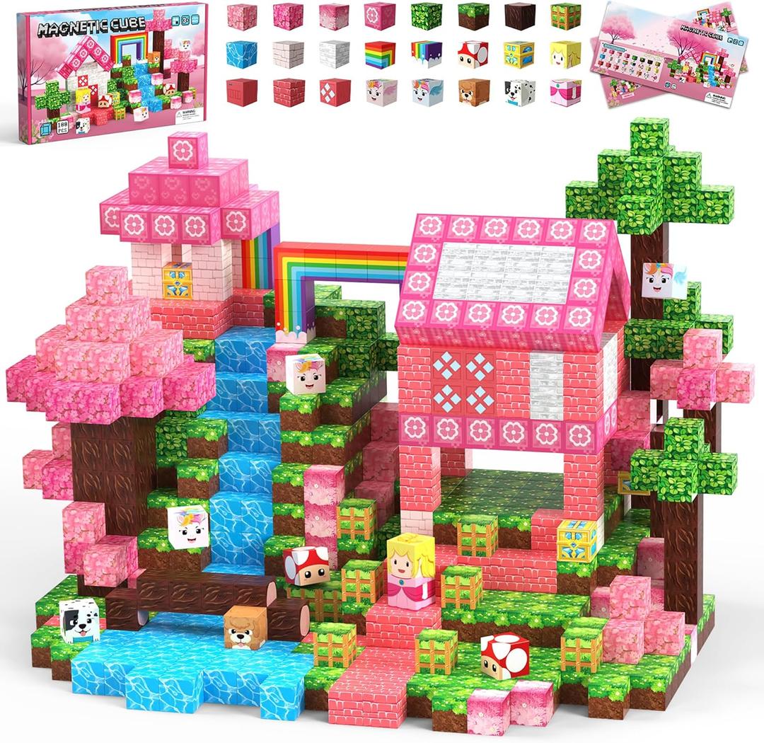 Magnetic Blocks 100PCS for 3+ Year Old Girls, Toddler - STEM Sensory Building Toys, Princess Gifts, Kids Magnet Game,Style O