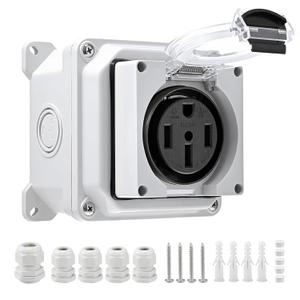 NEMA 14-50R Power Outlet Box, 50 Amp 125/250V Heavy Duty Receptacle, IP66 Waterproof Weatherproof Outdoor Enclosure, Supports 6 AWG Copper Wire, Industrial Grade Wall Plug for EV & RV