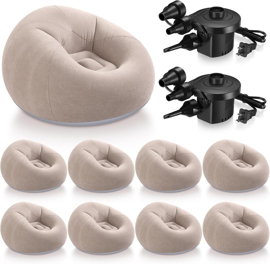 Realspring 9 Pcs Inflatable Bean Bag Chairs for Adults with Electric Air Pump, Blow up Couch Folding Portable Inflatable Couch Lazy Sofa for Outdoor Movie Nights Camping Room (Coffee)