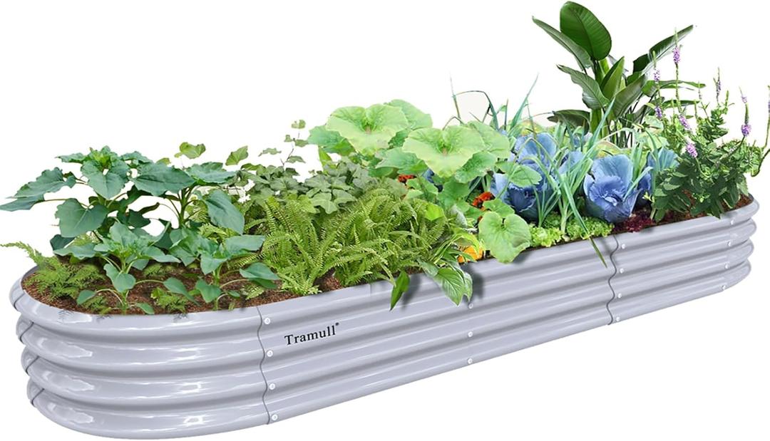 1 Pack 12x2x1FT Galvanized Raised Garden Bed Kit Oval Metal Ground Planter Box Outdoor Bottomless Planter Raised Beds for Vegetables Flowers Herbs Fruits, Gray