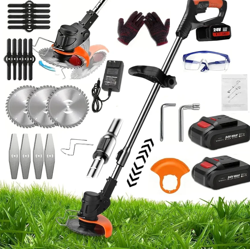 Electric Weed Wacker,Weed Eater on Battery Operated,Comes with Two 24V Batteries and Three Different Types of Blades,3 in 1 Trimmer Lawn/Cordless Trimmer for Lawn Yard Garden (Black)