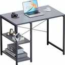 Pamray 32 Inch Small Computer Desk with Shelves, Home Office Desk with Headphone Hook for Bedroom, Study Writing PC Table for Small Spaces, Grey