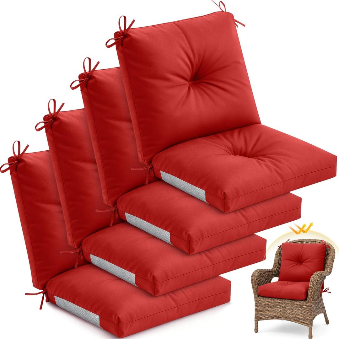 Marsui 4 Pack High Back Outdoor Chair Cushions Patio Furniture Tufted Pillow with Ties for Seat Pads Water Resistant Rocking Seat Cushions for Patio Dining Porch, 42 x 21 x 5 Inches (Red)