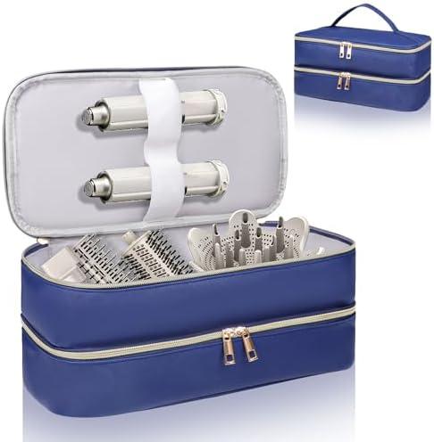 Sambois Travel Carrying Case for Shark Flex Style, Double Layer Storage Case for Shark SpeedStyle Hair Dryer Attachments, Waterproof PU Leather Organizer Bag for Shark Flexstyle Airwrap Styler (Blue)