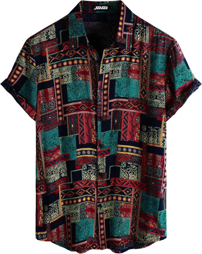 Men's Hawaiian Shirt Short Sleeve Button Down Tropical Shirts Casual Floral Summer Beach Shirt (X-Large, Orange Vintage)