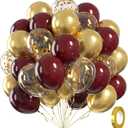 60pcs Burgundy and Gold Balloons 12inch, Maroon and Gold Balloons with Metallic Gold Confetti Balloons for Graduation Birthday Bridal Shower Party Decorations