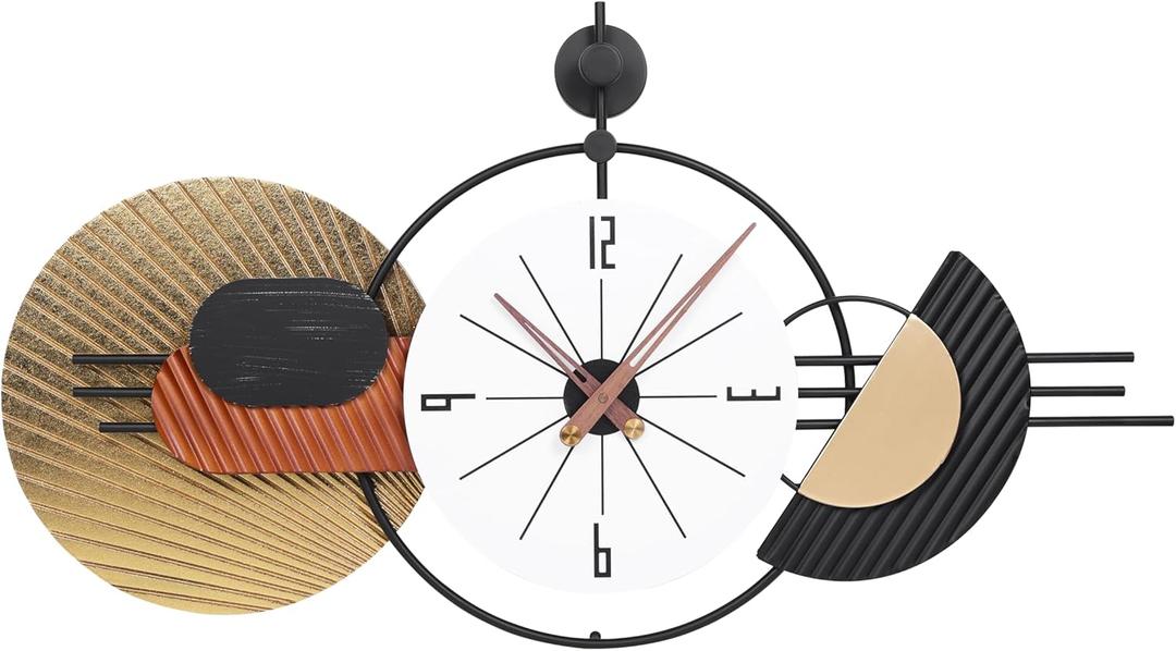 34x19 Inch Modern Large Wall Clock, Battery Operated Silent Non-Ticking Decorative Clocks for Home, Living Room, Kitchen, Bedroom, Office - Ideal Gift for Home Decor Lovers