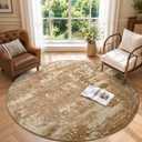 6ft Round Abstract Washable Area Rug for Living Room Brown