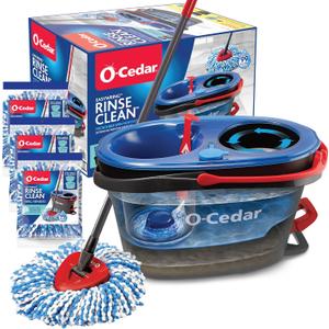 O-Cedar EasyWring RinseClean Microfiber Spin Mop & Bucket Floor Cleaning System with 3 Extra Refills, Plastic, Grey (Rinseclean Spin Mop & Bucket + 3 Extra Refills)