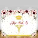 MEHOFOND 8x6ft Nurse Graduation Backdrop Congratulations Graduates Rose Gold Congrats Grads She Did It Banner Glitter Gold Spots Floral Background Photo Booth Props