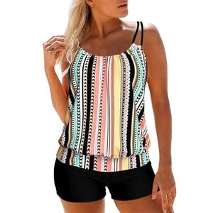 MODLILY Tummy Control Tankini Swimsuits for Women, Lightweight Two Piece Bathing Suits, Blouson Top with Boyshorts XXL