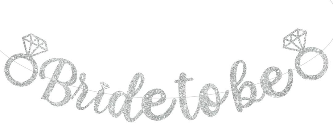 2 x Glitter Silver Bride to Be Banner,Pre-Strung Bridal Shower Sign Garland,Bachelorette Party Decoration Wedding Shower Party Supplies(No DIY)
