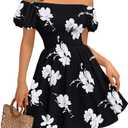 LILLUSORY Womens Beach Dresses 2025 Strapless Floral Casual Spring Summer Vacation Sundresses Boho Flowy Outfits Black M