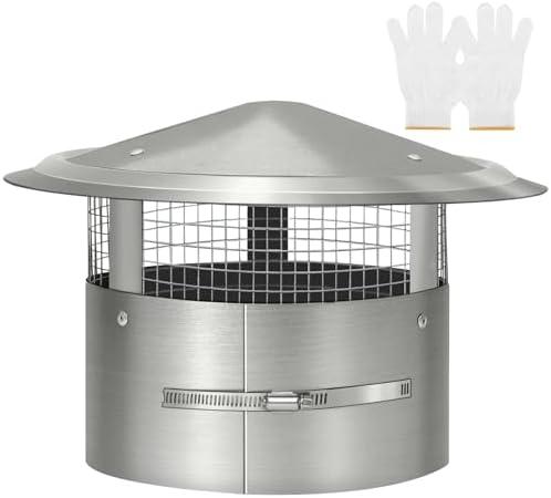 Bootuu 8 Inch Round Chimney Cap(No Assembly Required), 8 Inch Tapered Top Chimney Cap with Fastening Device with Screen, Stainless Steel