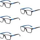 Viseng 5-Pack Reading Glasses Blue Light Blocking for Women Men Anti Glare Filter Lightweight Sports Style Eyeglasses (5-Pack Blue 3.5