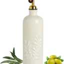 Sweejar 18 Oz Oil Dispenser for Kitchen with Gravity Spout, Ceramic Olive Oil Dispenser Bottle, Relief Opaque Vinegar Container for Evoo, Vinegar, Soy Sauce, Pack of 1 (Beige, Gold Spout)