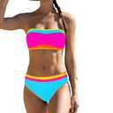 Sexybody Women's Bandeau Bikini Strapless Bikini Neon Color Block Two Piece Whip Stitch Trim Bathing Suits L