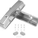Aluminum Valve Covers Finned Compatible with Small Block Chevy 58-86 Tall 327 350 400 - Polished Silver