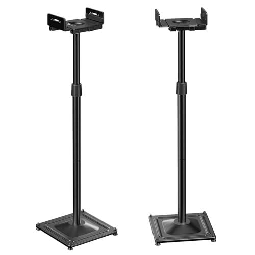 PERLESMITH Universal Speaker Stands for Surround Sound -Height Adjustable Extend 33.3”to 45.1”, Floor Speaker Stand for Satellite & Studio & Bookshelf Speakers up to 11LBS,1 Pair Black, PSSS2