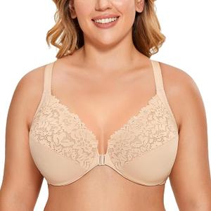 Women's Front Closure Plus Size Full Coverage Lace Underwire Racerback Bra, 38 G