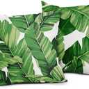 Tropical Palm Leaves Throw Pillow Covers 18x18 Inch Pack of 2 Summer Green Banana Leaf Pillow Covers Modern Outdoor Tropical Pillowcase Square Linen Cushion Cover for Bedroom Sofa Couch Home Decor