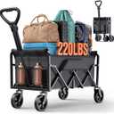 Collapsible Wagons Carts Foldable with 220lbs Weight Capacity, Lightweight Utility Portable Wagon Cart with Wheels, Grocery Foldable Wagon for Beach, Garden, Sports and Camping, Black