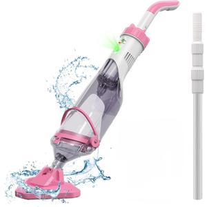 Pool Vacuum for Above Ground Pool with a Telescopic Pole, Running time up to 1H, T403 Handheld Rechargeable Pool Cleaner with Powerful Suction up to 18.5 gallons/min, Ideal for Leaves, Debris (Pink)