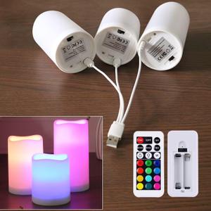 WRalwaysLX 3pack USB Type-C Rechargeable Color-Changing LED Pillar Candles with Remote Control, Dia2.5, H3 4" 5" for Bedroom, Living Room...