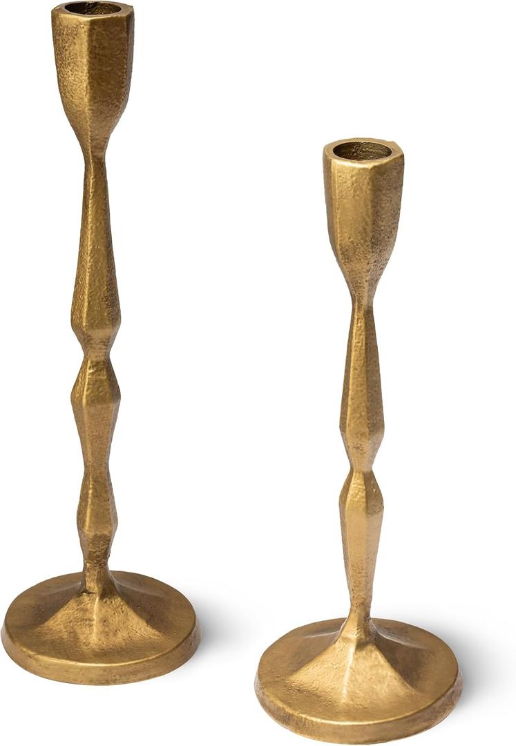Gold Candlestick Holders Set of 2  Brass Taper Candle Holders for Elegant Tabletop or Mantel Decor