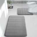 Yimobra Memory Foam Bath Mat Set, 2 Piece Soft Bath Rugs - 31.5x19.8 U-Shaped and 24x20.4 Thick Non-Slip Bath Mat, Dry Fast for Bathroom Floor Mats, Grey