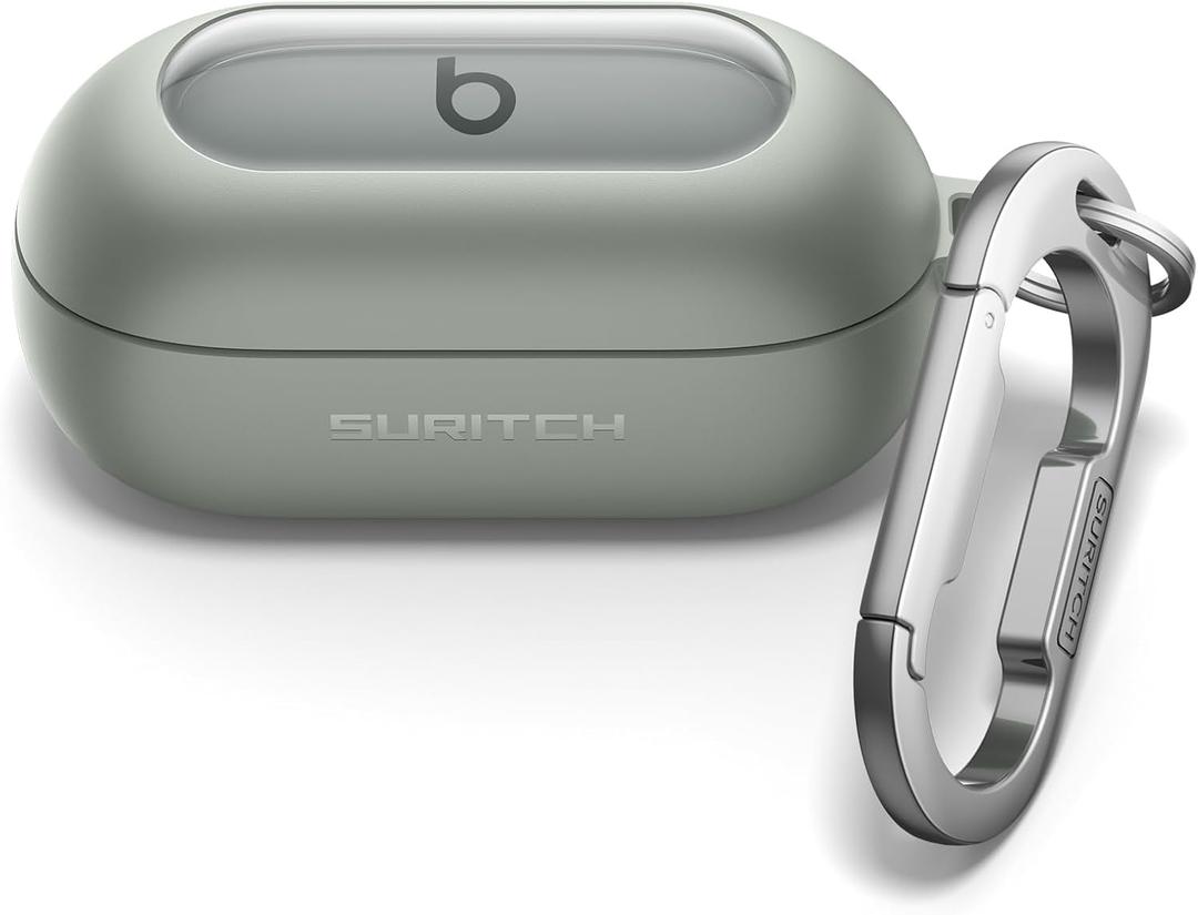 SURITCH Cases for Beats Solo Buds 2024 Case Cover, Magnetic Protective Covers for Beats Solo Buds Wireless Earbuds, Rugged Bumper Case with Magnetic Lok & Carabiner & Keyring & Cleaning Kit, Green