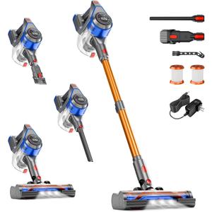 Cordless Vacuum Cleaner, 45Kpa Vacuum Cleaner for Home, 45Mins Stick Vacuums with Battery Display, Anti-Tangle &Wall Mount Charging, 8 in 1 Lightweight Vacuum for Hard floor Carpets Pet Hair, Y501