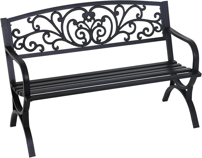 FDW | 50" Outdoor Garden Bench | Black | 485lbs Load Capacity