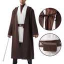 Spooktacular Creations Halloween Mens Tunic Hooded Cloak, Knight Costume Men, Tunic Hooded Robe with Pants for Halloween (Medium, White)
