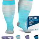 Doctor's Select 3 Pairs Plus Size Compression Socks Wide Calf - Up to 6XL | 20-30 mmHg Compression Socks for Women Wide Calf | Wide Compression Socks for Women Circulation | Blue, Light Blue, Purple & Pink (Stripes) (4X-Large)