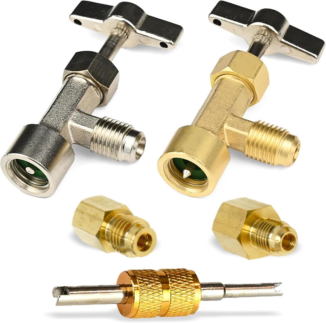 Lu-Hawk R134A Adapter Fitting Kit (Lu-Hawk R134A Self-Sealing, and Single Puncture Can Taps, with Valve Core Removal Tool)