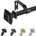 Black Curtain Rods 66 to 120 Inches(5.5-10 Feet),Decorative 3/4 Inch Diameter Drapery Rod Set with Square Finials,Size:36''-120'',Matte Black