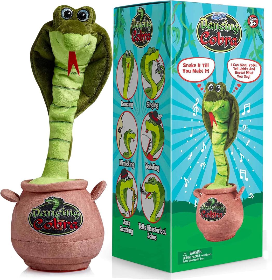 Gagster Cobra Snake Dancing Toy Plush - Mimicking Toy for Kids & Adults - that Tells Jokes & Can Repeat What You Say, Dancing Talking Singing Yodeling Funny Gift for Kids & Toddlers, Fun Gag Gifts, 14 inches tall