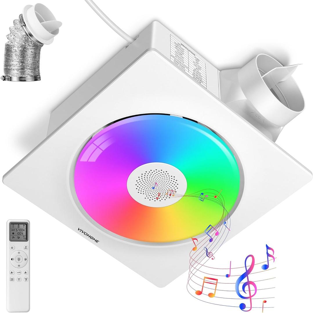 VIVOHOME Bathroom Exhaust Fan with RGB Light & Humidity Sensor (160-110-50CFM) & Bluetooth Speaker - 2700K/4000K/5700K LED Light, EC Motor Retrofit Bath Fan, No Attic Access Needed