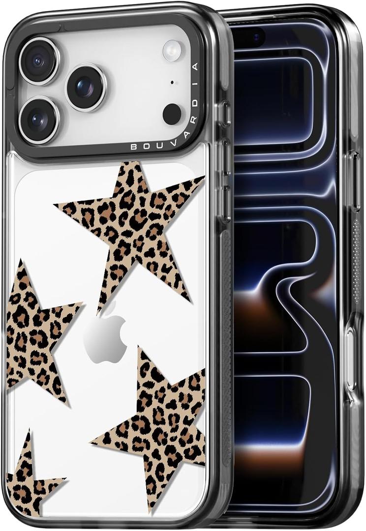 Bouvardia for iPhone 17 Pro Case, Cute Girly Design for Women, Shockproof & Aesthetic, Cheetah Theme - Leopard Stars