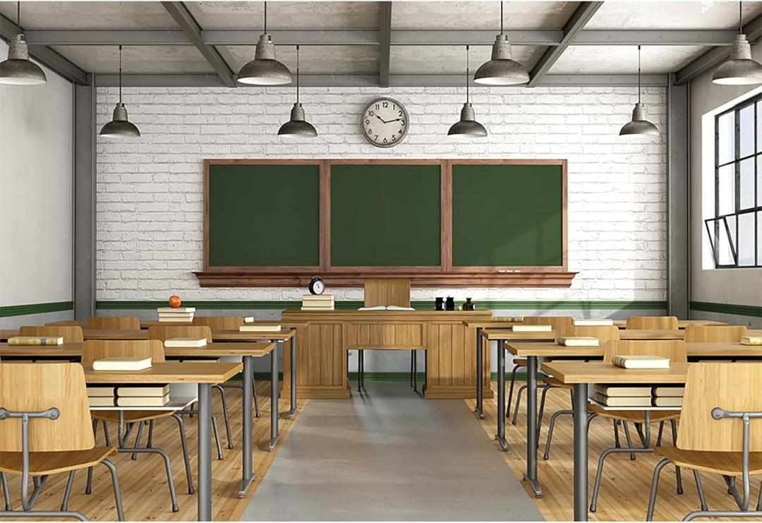 Baocicco 7x5ft Back to School Theme Backdrop Classroom Interior Decorations Backdrop Blackboard Clock Photography Background Wallpaper New Term School Season Children Students Portrait Prop