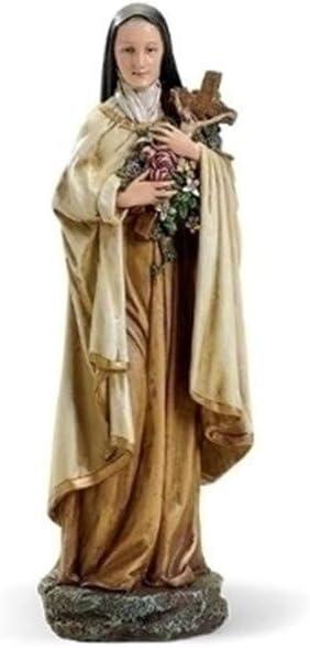 Handpainted Saint Therese Statue Little Flower Home Décor Catholic Patrons and Protectors Religious Marble & Resin Figurine Sculpture, 10 Inches