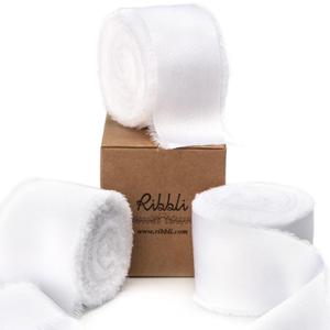 Ribbli White Silk Satin Ribbon - 1.5 Inch x 30 Yard Handmade Frayed Chiffon for Gift Wrapping, Wedding Invitations, Bridal Bouquets & Home Decor