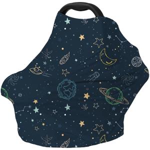 Car Seat Covers for Babies Multi-use Breastfeeding Cover Carseat Canopy Cover, Infant Stroller Covers for Boys and Girls (Navy Blue Space)