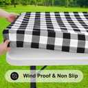Smiry Rectangle Picnic Table Cloth, Elastic Waterproof Fitted Vinyl Tablecloths, Flannel Backed Buffalo Plaid Table Covers for Dining, Camping, Outdoor (Black and White, 24" x 72")