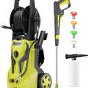 Electric Pressure Washer - 4800PSImax 3.2GPM Power Washer Electric Powered with 25 FT Hose Reel 4 Interchangeable Nozzle & Foam Cannon, for Cars, Patios, and Floor Cleaning, Yellow