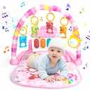 Baby Play Mat for Babies 0-6 Months,Piano Tummy Time Activity Mat with Music,Play Mat for Babies with 5 Linkable Toys Pink-21