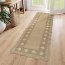 LIVEBOX Scalloped Easy Jute Diamond Rug for Kitchen, Washable 2x6 Runner Tan Rugs for Entryway, Geometric Checkered Indoor Outdoor Farmhouse Non Slip Rug Modern Carpet Door Mat for Porch Hallway