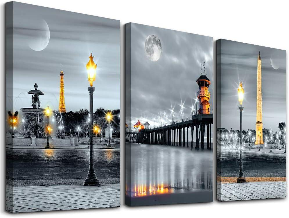 MHARTK66 Family Bedroom Wall Decor Canvas Wall Art for Living Room Modern Wall Decorations for Bathroom Night View Paintings Kitchen Canvas Art Hang Pictures Artwork Home Decoration 3 Pieces